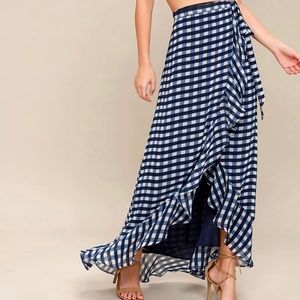 Blue & White Gingham wrap maxi skirt